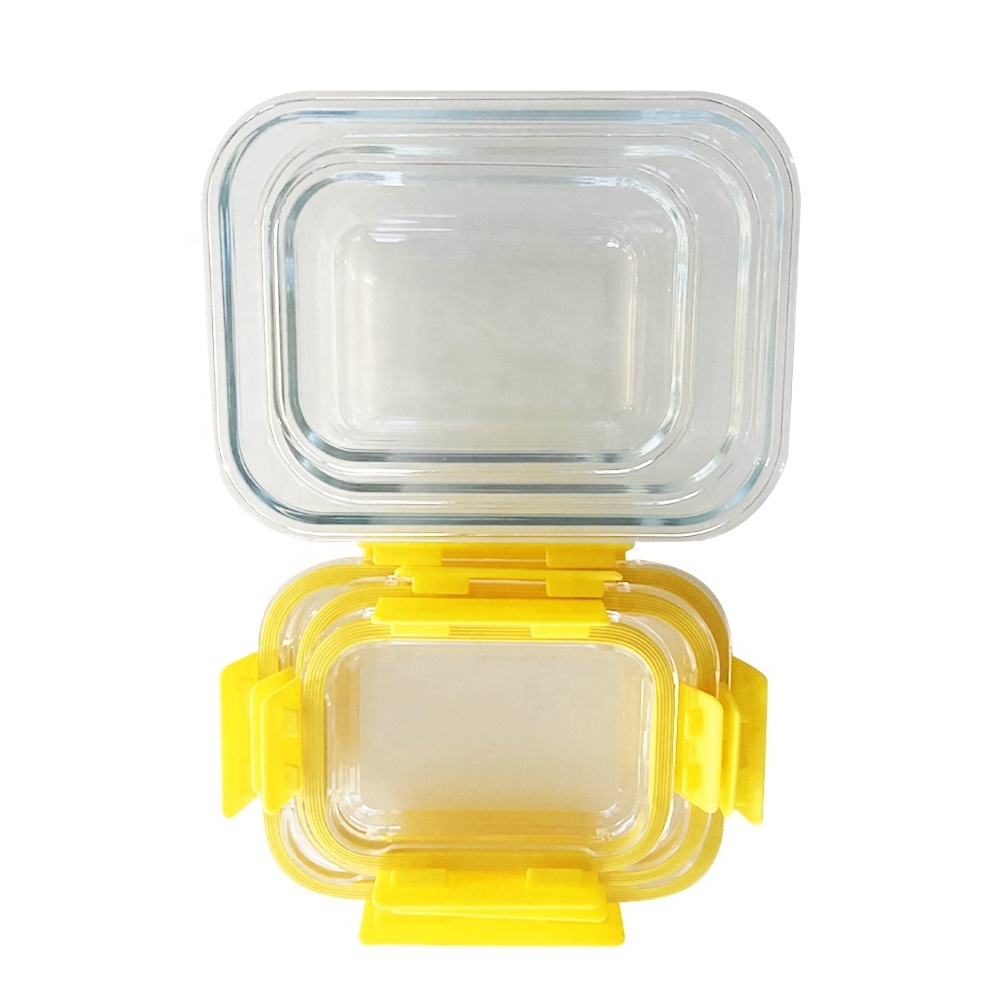 Good Quality Food Fridge Storage Box Glass Lock Lid Borosilicate Glass Food Lunch Box For Microwave