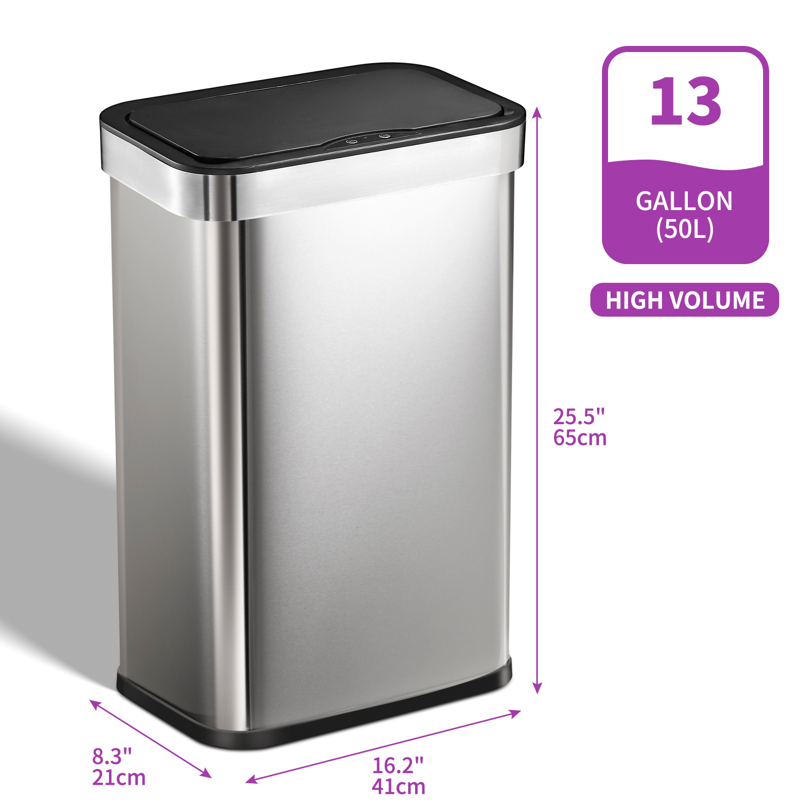 JILI 50L Stainless Steel smart Trash Can with Lid Touchless Sensor Garbage waste bin Electric Narrow Waterproof Garbage Bin