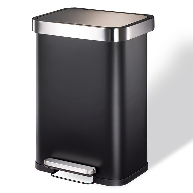 50L Black Foot Pedal Waste Bin With Soft Close Lid Stainless Steel Trash Can