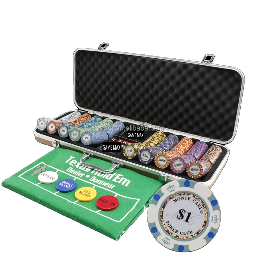 500pcs 14g Poker Chip Set with Black or Sliver Aluminum   Case/Casino Poker Set