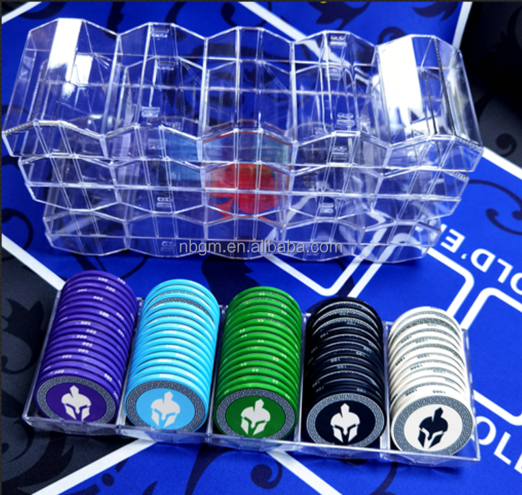 100pcs Acrylic 43 --45mm poker chip tray with cover, transparent chip tray