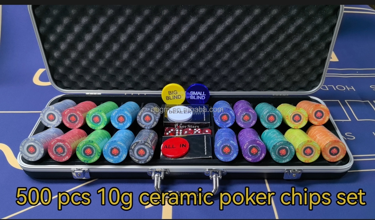 500pcs  *EPT 10g Ceramic  Poker Chip Set with Black ABS  or Sliver Aluminum   Case/Casino Poker Set