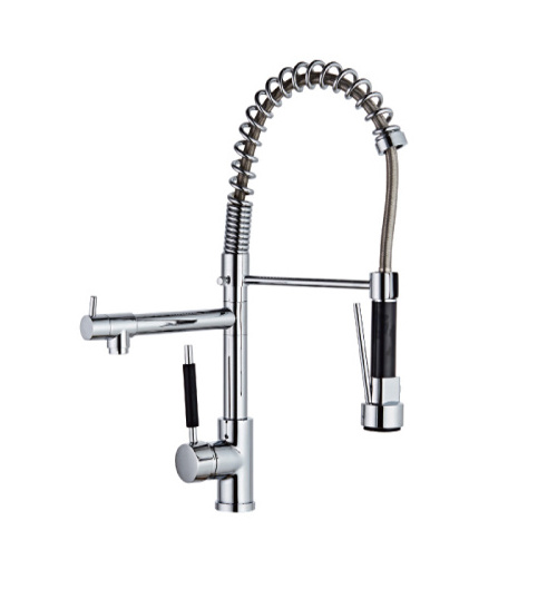 Modern Brass kitchen sink tap faucet single hole nickel brushed faucet  with 304 SUS pull out sprayer in zinc handle