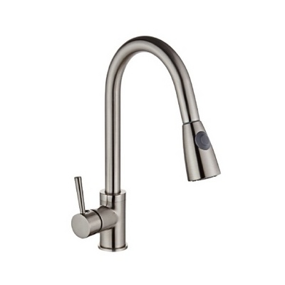 Modern Brass kitchen sink tap faucet single hole nickel brushed faucet  with 304 SUS pull out sprayer in zinc handle