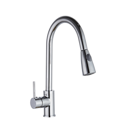 Modern Brass kitchen sink tap faucet single hole nickel brushed faucet  with 304 SUS pull out sprayer in zinc handle