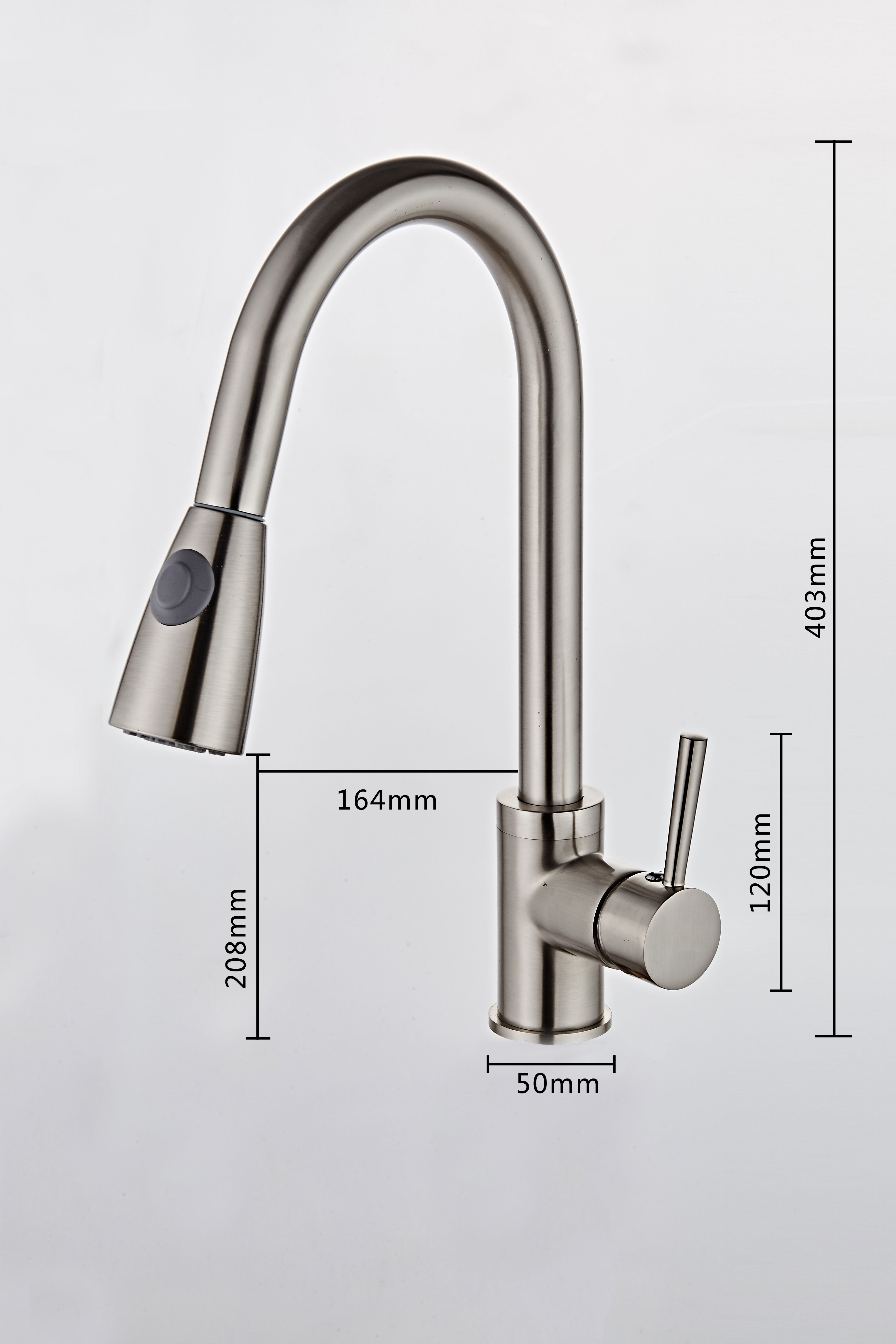 Modern Brass kitchen sink tap faucet single hole nickel brushed faucet  with 304 SUS pull out sprayer in zinc handle