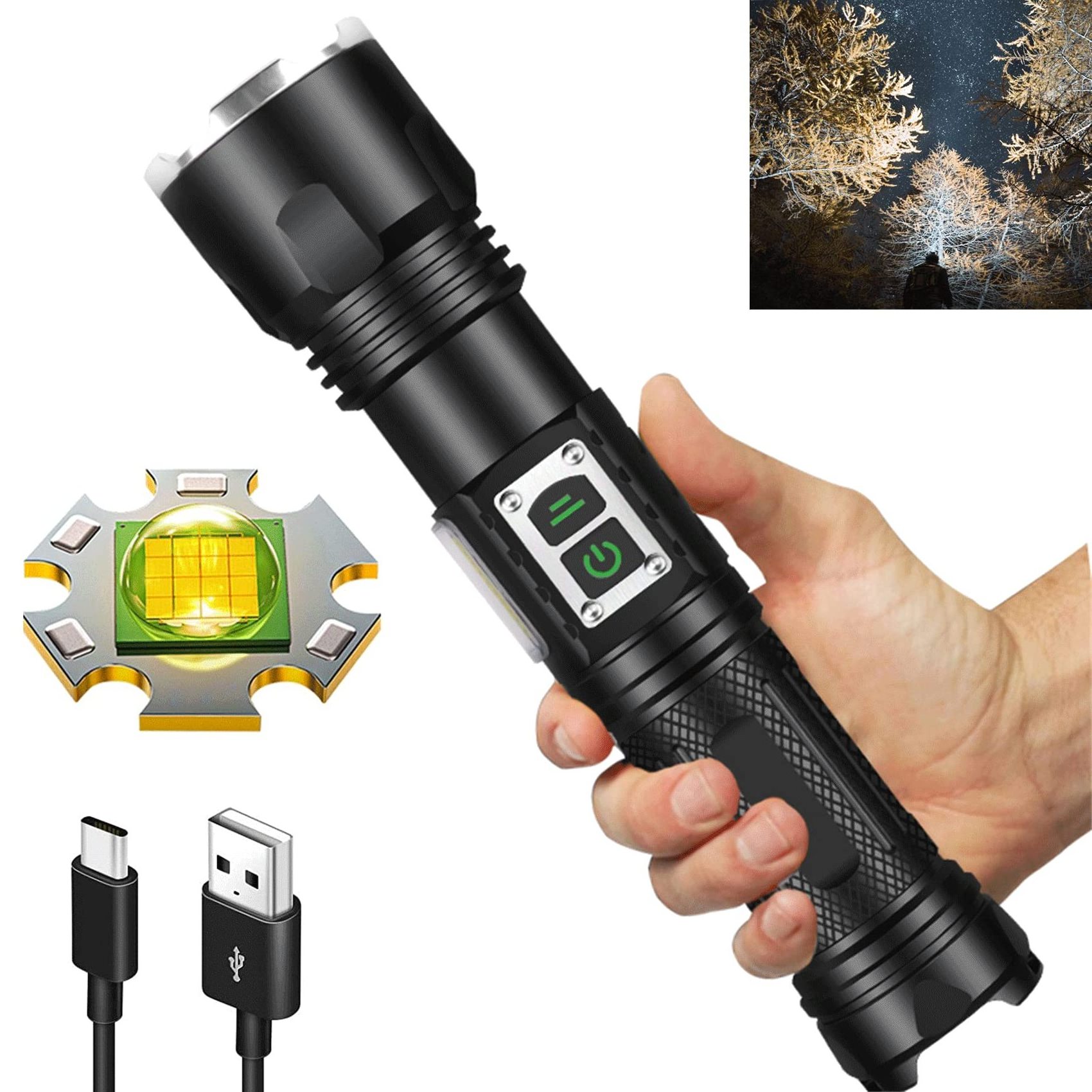 GOLDMORE4 Rechargeable LED Flashlight High Lumens, Super Bright Handheld Flashlight, 9 Modes & Zoomable