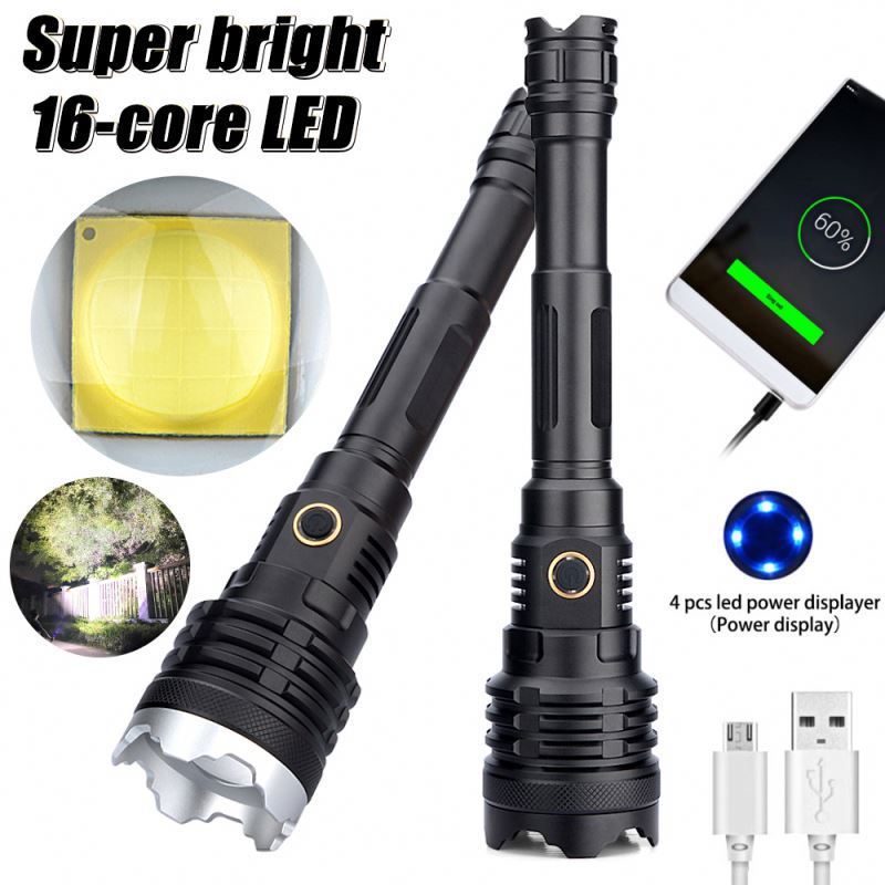 GOLDMORE1 New XHP160 110 strong light flashlight 16-core LED telescopic zoom with charging treasure power display flashlight