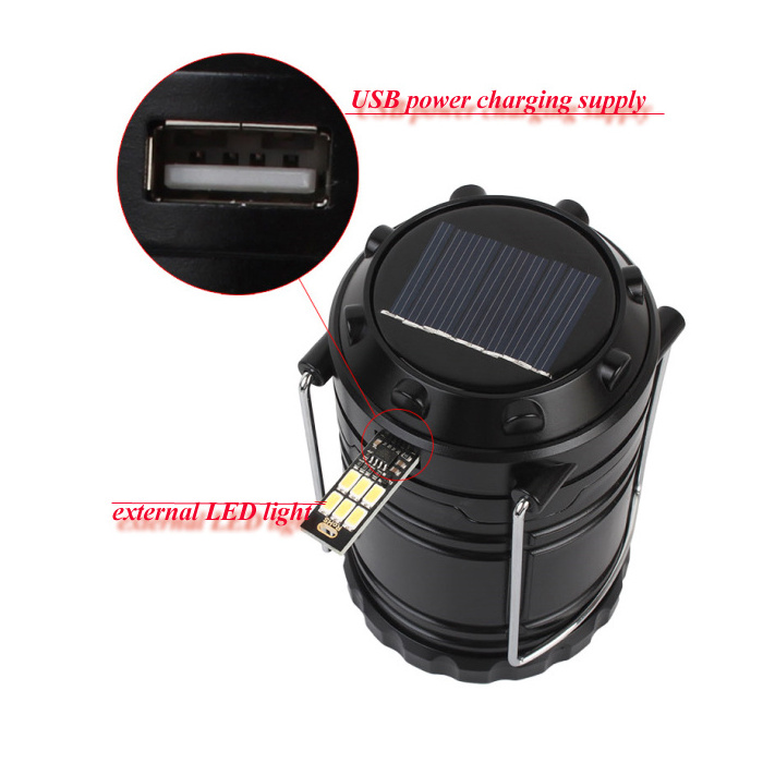 Ningbo rechargeable telescopic 6 led solar camping lantern with USB