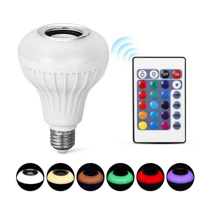 Smart E27 RGB Speaker LED Bulb Light 12W Music Playing Dimmable Wireless Led Lamp with 24 Keys Remote Control