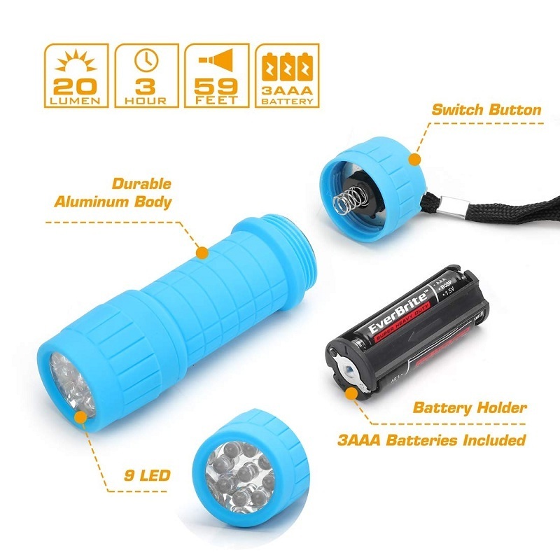 Ningbo Goldmore Dry Battery Powered 9LED Plastic Mini Flashlight for Camping, Hiking, Emergency, Hunting