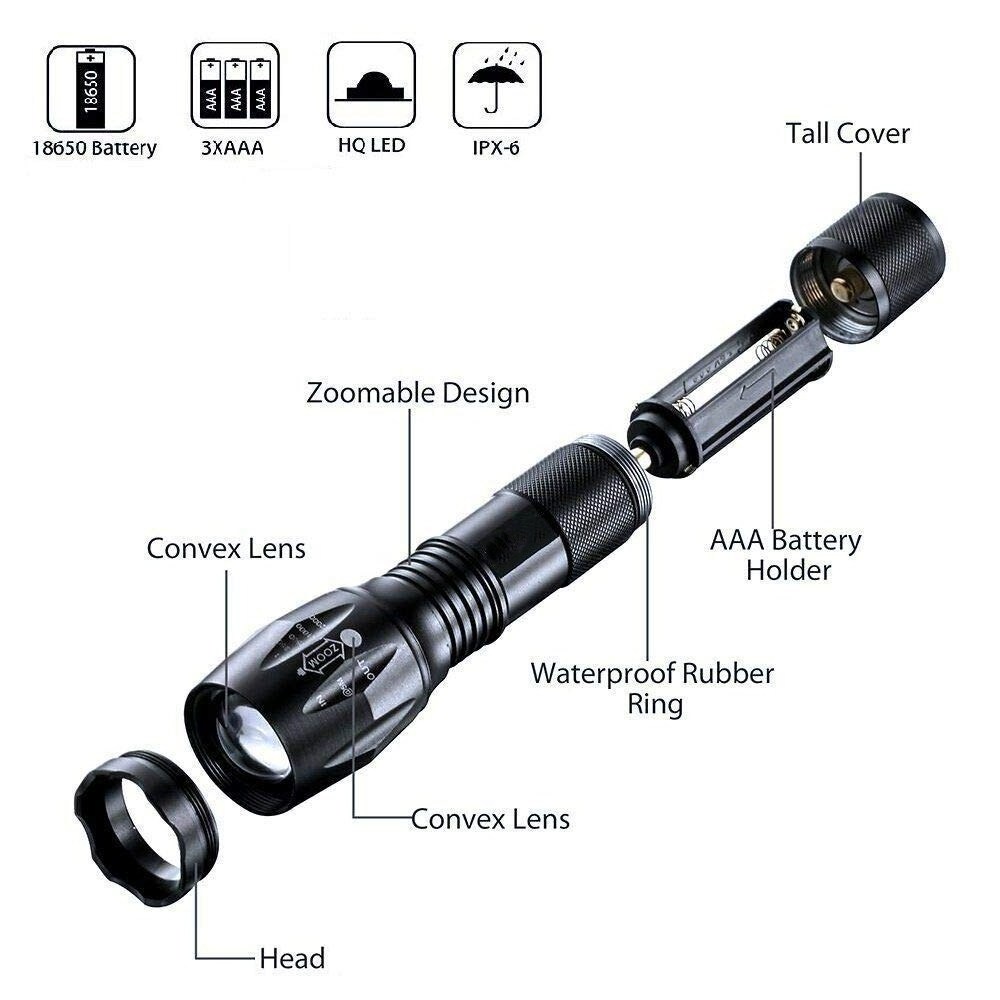 Goldmore Portable Adjustable  and Zoom LED Flashlight for Camping,T6 LED Zoomable and Focus Tactical Flashlight