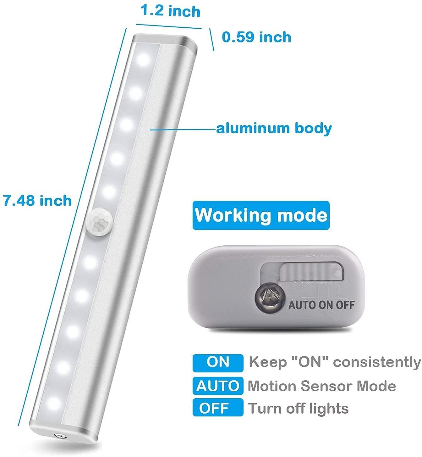 10 LED Motion Sensor Cabinet Light USB Rechargeable Led Closet Light Can Stick On Anywhere