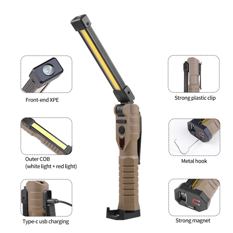 GOLDMORE1 Cross-Border New Double-Sided Cob Folding Work Light Powerful Magnet 3 Light Source Strong Light Emergency Flashlight