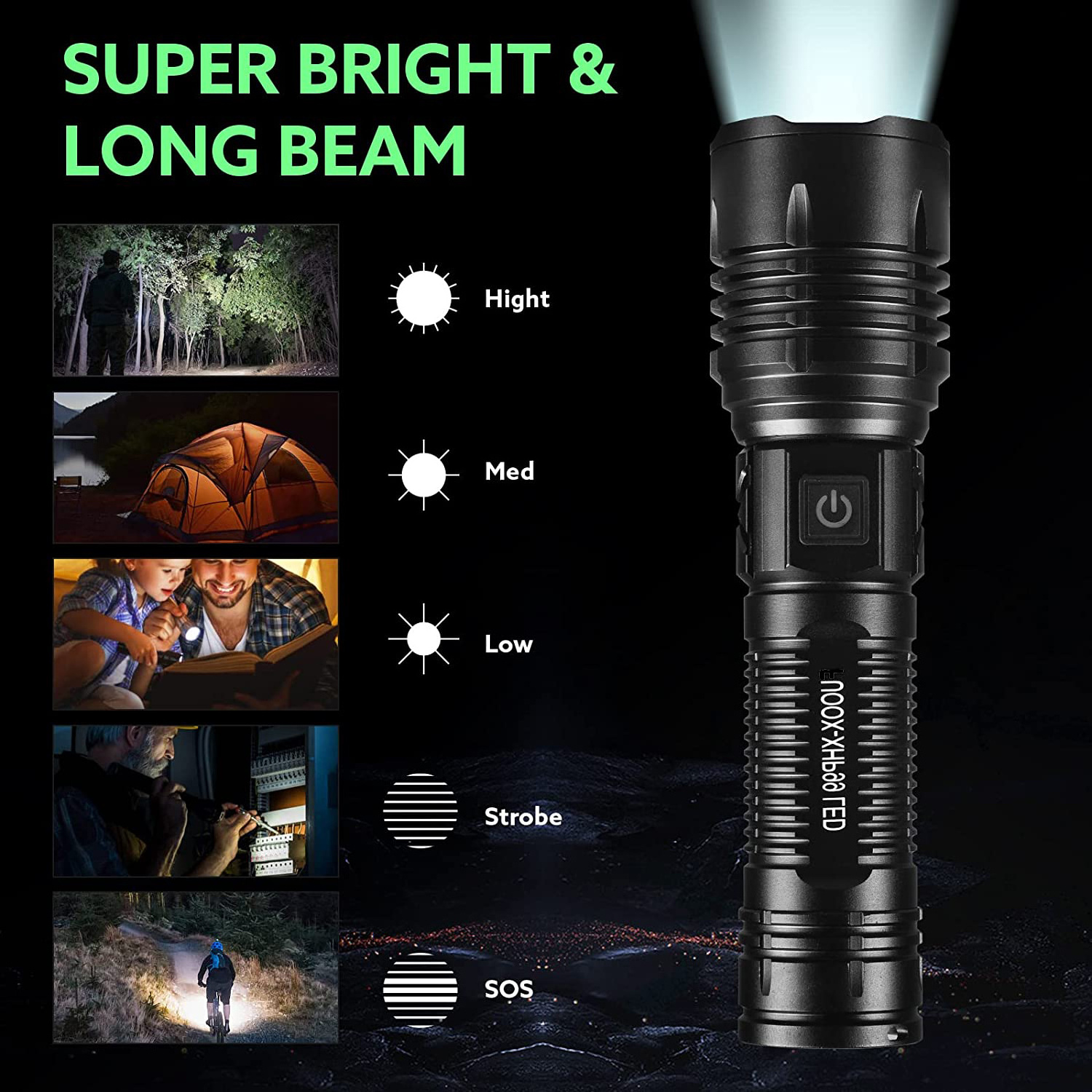 Goldmore Rechargeable Tactical Flashlights High Lumens,1000 Lumens Super Bright 5 Lighting Modes Zoomable IP68 Waterproof