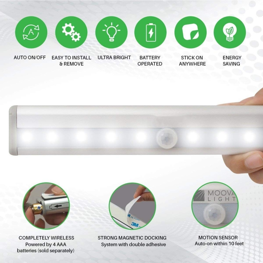 LED Closet Light Motion Activated, Cordless Under Cabinet Motion Sensor Light, 10 LED Motion Sensor Night Light