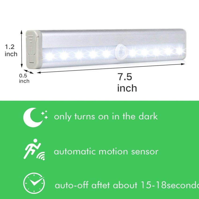 LED Closet Light Motion Activated, Cordless Under Cabinet Motion Sensor Light, 10 LED Motion Sensor Night Light