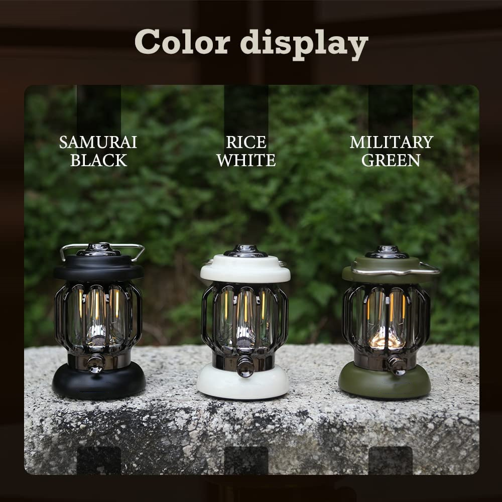 Goldmore5 LED Camping Lantern Rechargeable Retro Metal Camping Light Battery Powered Hanging Hand Crank Candle Lamp