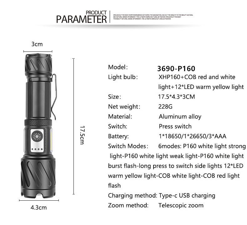 GOLDMORE1 22000 lumen high power led Xhp160 Emergency Tactical Multitool Survival Rechargeable Flash lights zoom flashlight