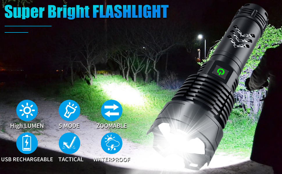 GOLDMORE4 Rechargeable Led Flashlights High Lumens - Brightest 120000 Lumens Tactical Flashlight,High Powered LED Flashlight,Rec