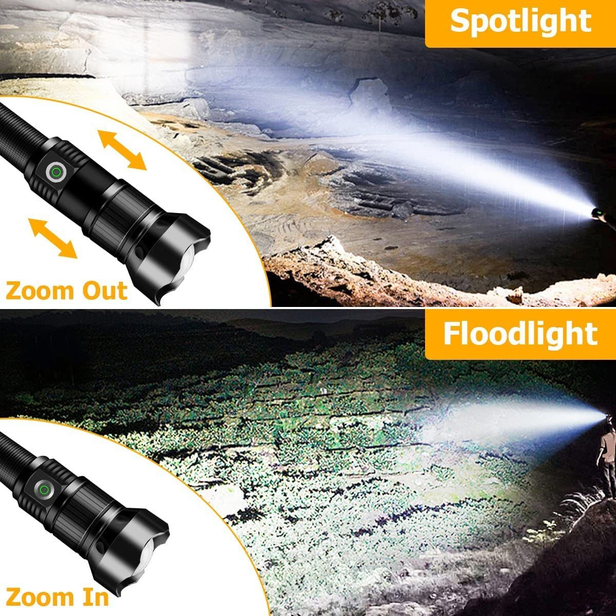 Goldmore5 Rechargeable high lumens zoomable Rechargeable Flashlight XHP90 LEDs 90000 6 Mode High Lumens Handheld Flashlight