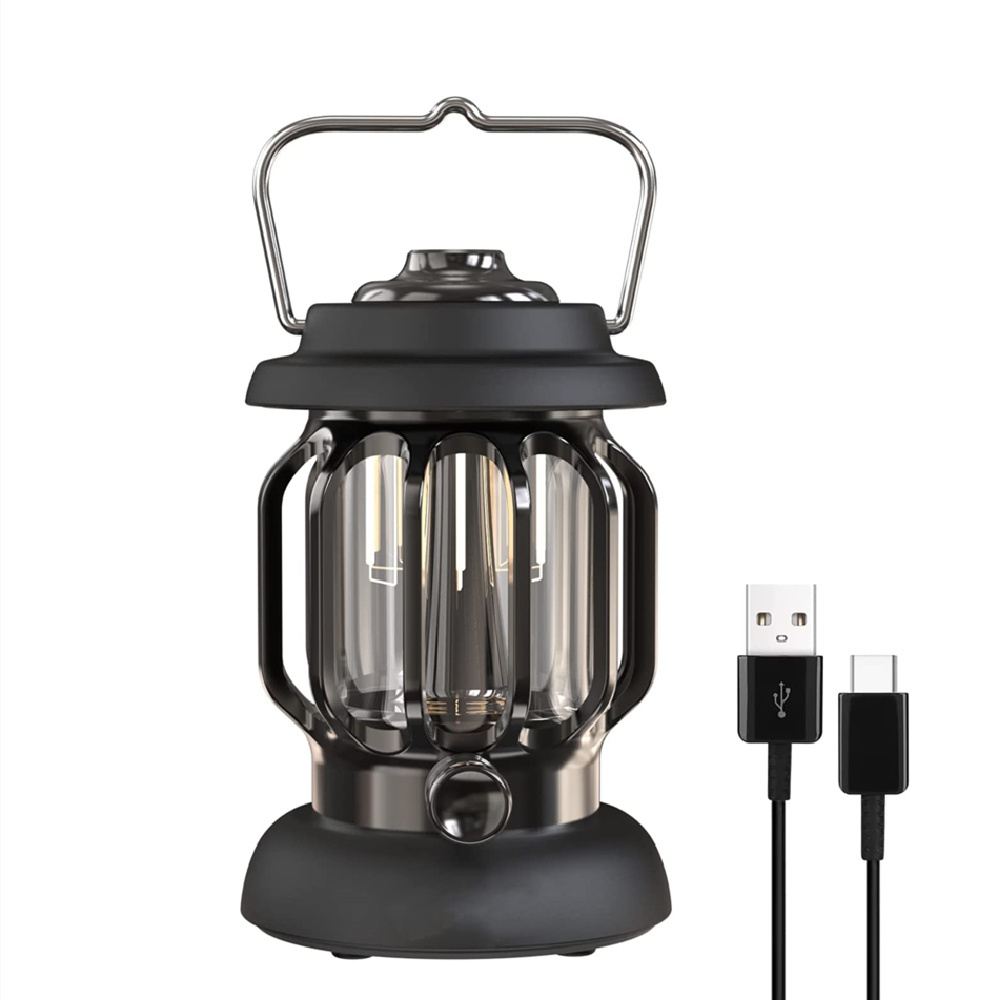 Goldmore5 LED Camping Lantern Rechargeable Retro Metal Camping Light Battery Powered Hanging Hand Crank Candle Lamp