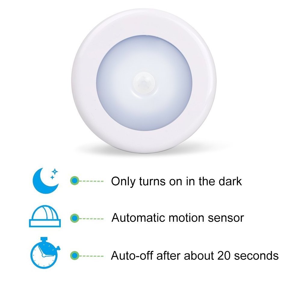 Goldmore 6LED motion sensor light warm/cold light Round wall lights for kitchen/cabinet lights and  Night light use Dry Battery