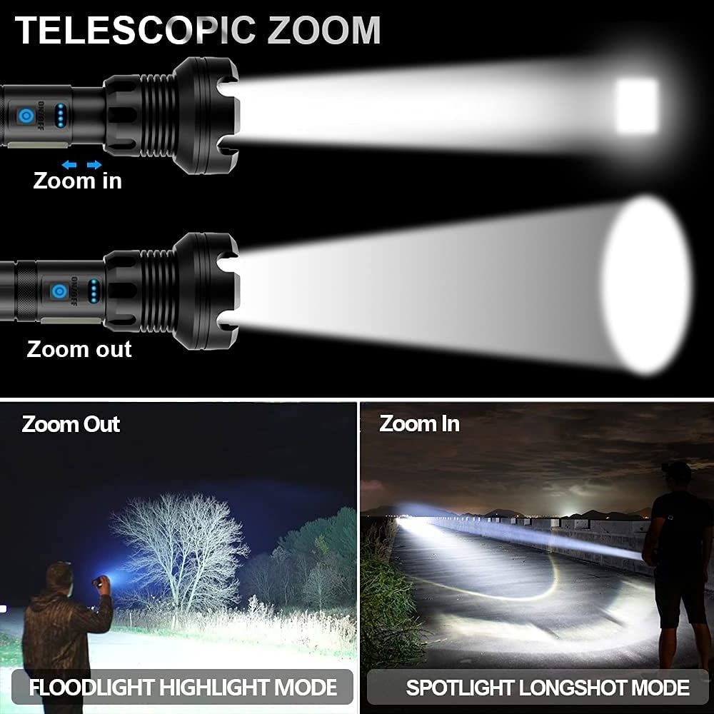 Goldmore5 LED Rechargeable Tactical  Zoomable Waterproof 7Modes Flashlights 90000 High Lumens XHP90 Brightest LED Flashlight