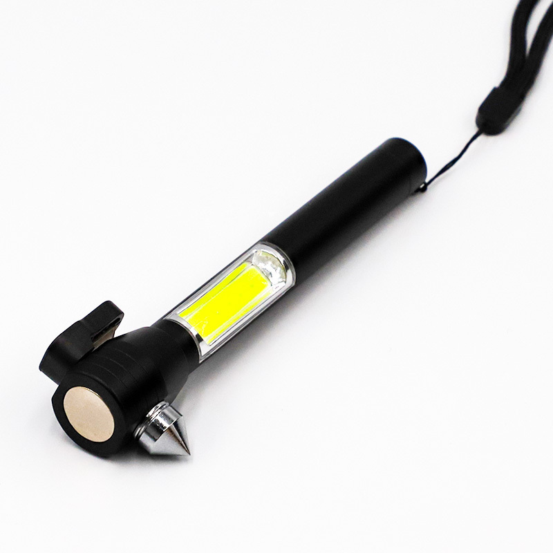 GOLDMORE8 Multifunctional COB Flashlight with Safety Hammer and Safety Belt Cutter Magnet on the Top Powered by Battery