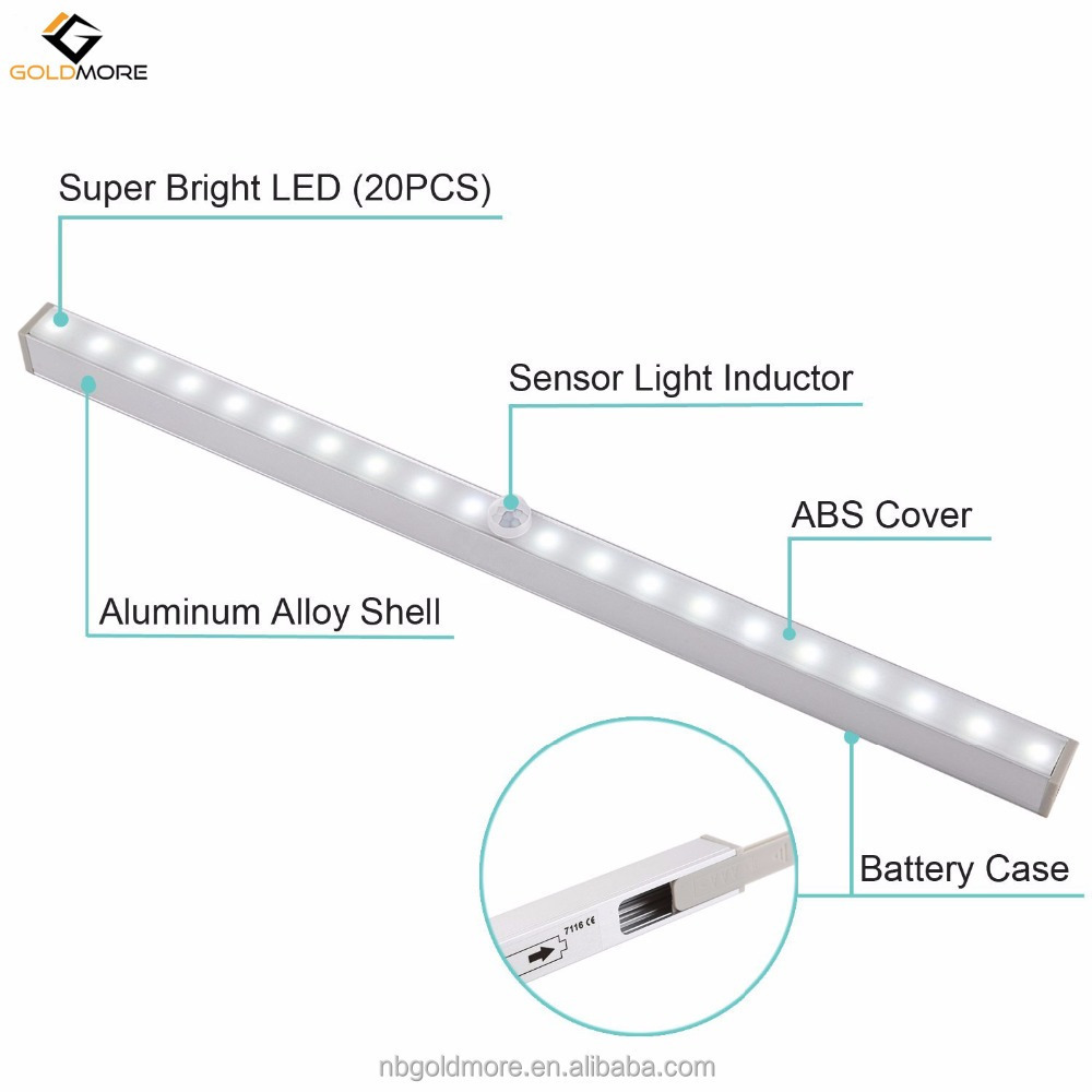 Battery powered LED Closet Light, 20-LED strip motion sensor night light