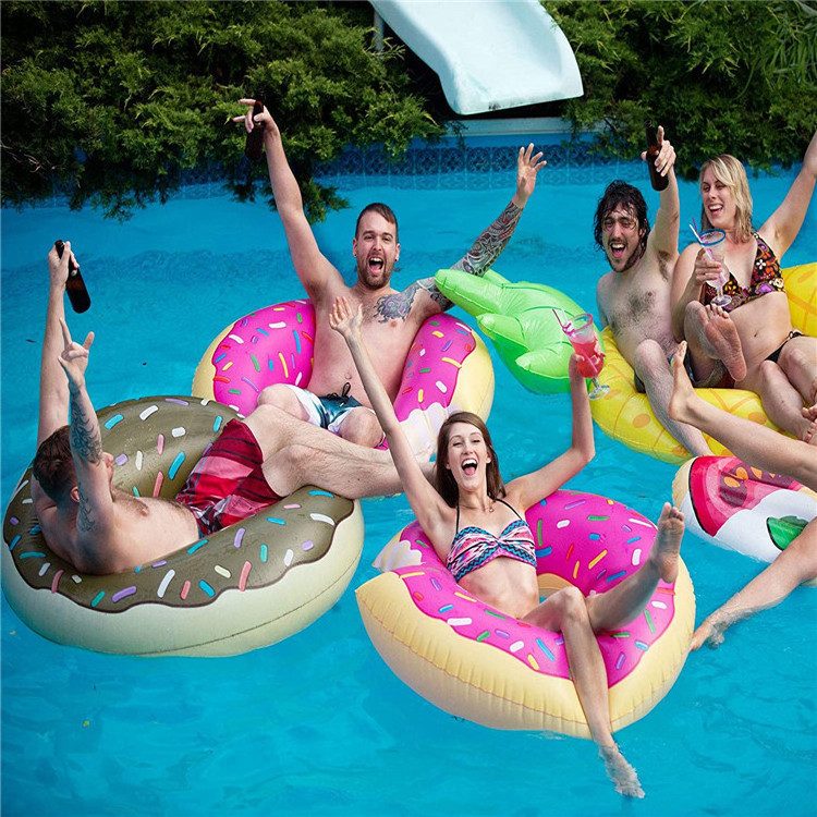 Customize hotselling brown pink colorful donuts pool floats adult kids swimming pool ring donut