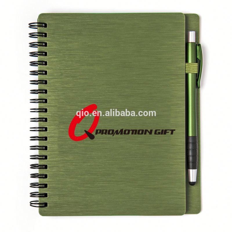 mercury spiral round 70sheets lined notebook set with stylus ball pen and solid metallic textured cover