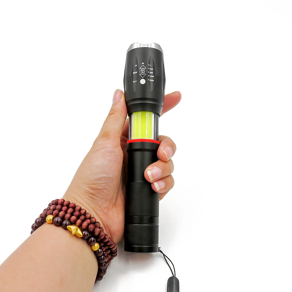 COB zoomable 200LM torch 3*AAA Battery waterproof 18650 tactical led flashlight with SOS light