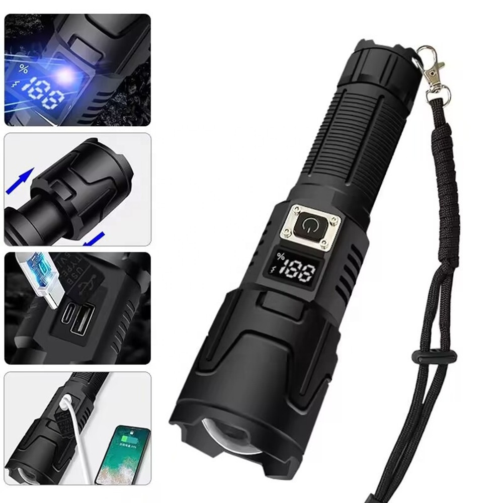 Super bright aluminum usb rechargeable 15w led 1000 lumen type-c charging telescopic high power flashlight