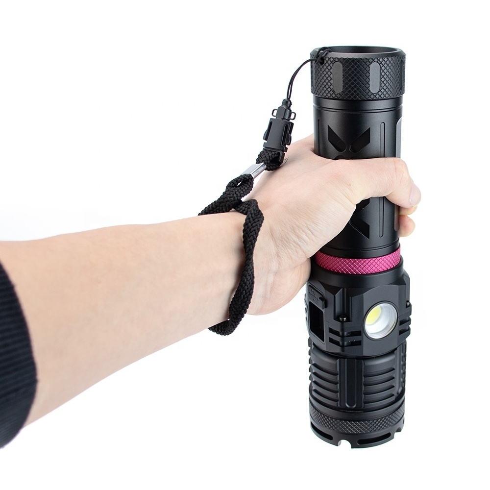 New high lumen 1500lm professional torch outdoor zoom XHP120 COB RGB LED flashlight