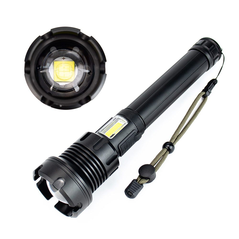 High power flash light rechargeable Aluminum P90 COB 1000 lumens 1200lm zoom torch led with power bank flashlight