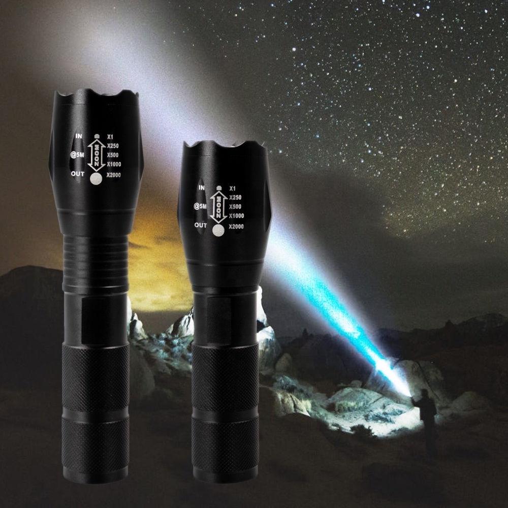 T6 Aluminum  LED Torch Waterproof Flashlight with Adjustable Focus Zoom 5 Modes Including SOS Warning Light for Outdoor Camping