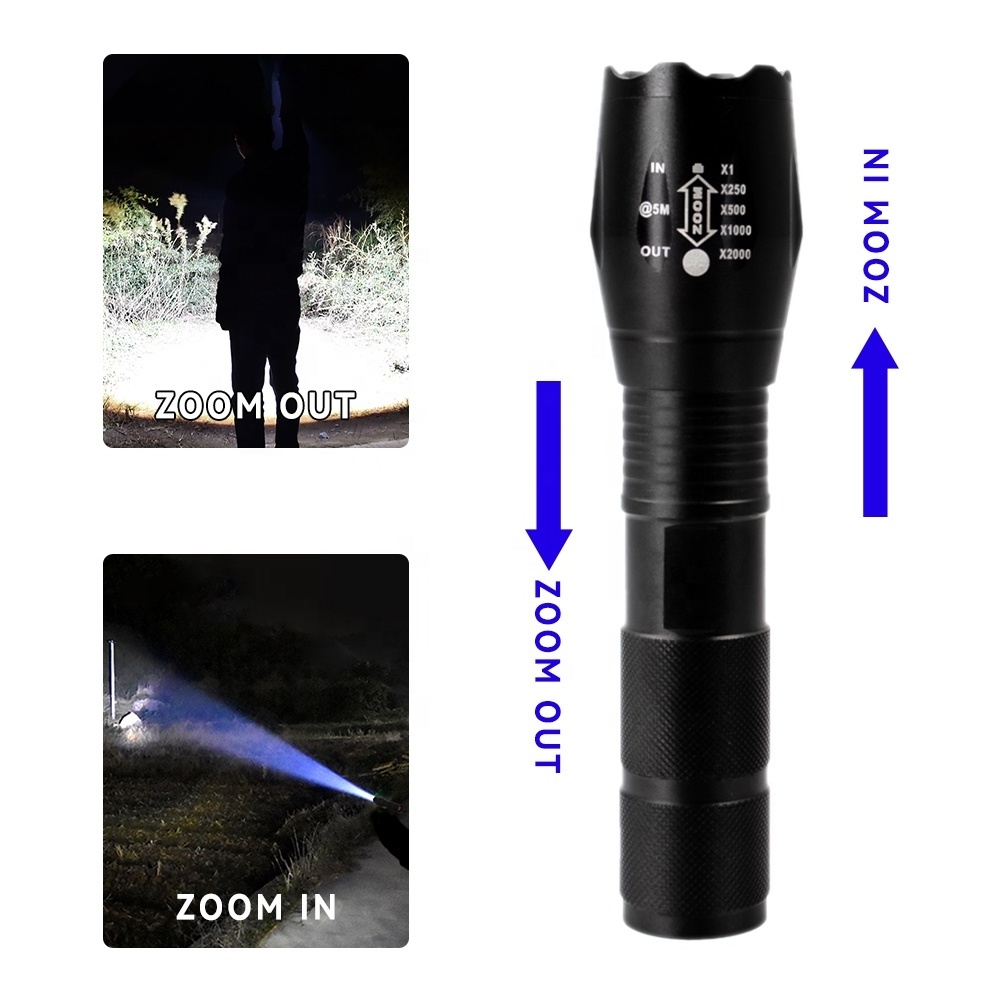 T6 Aluminum  LED Torch Waterproof Flashlight with Adjustable Focus Zoom 5 Modes Including SOS Warning Light for Outdoor Camping