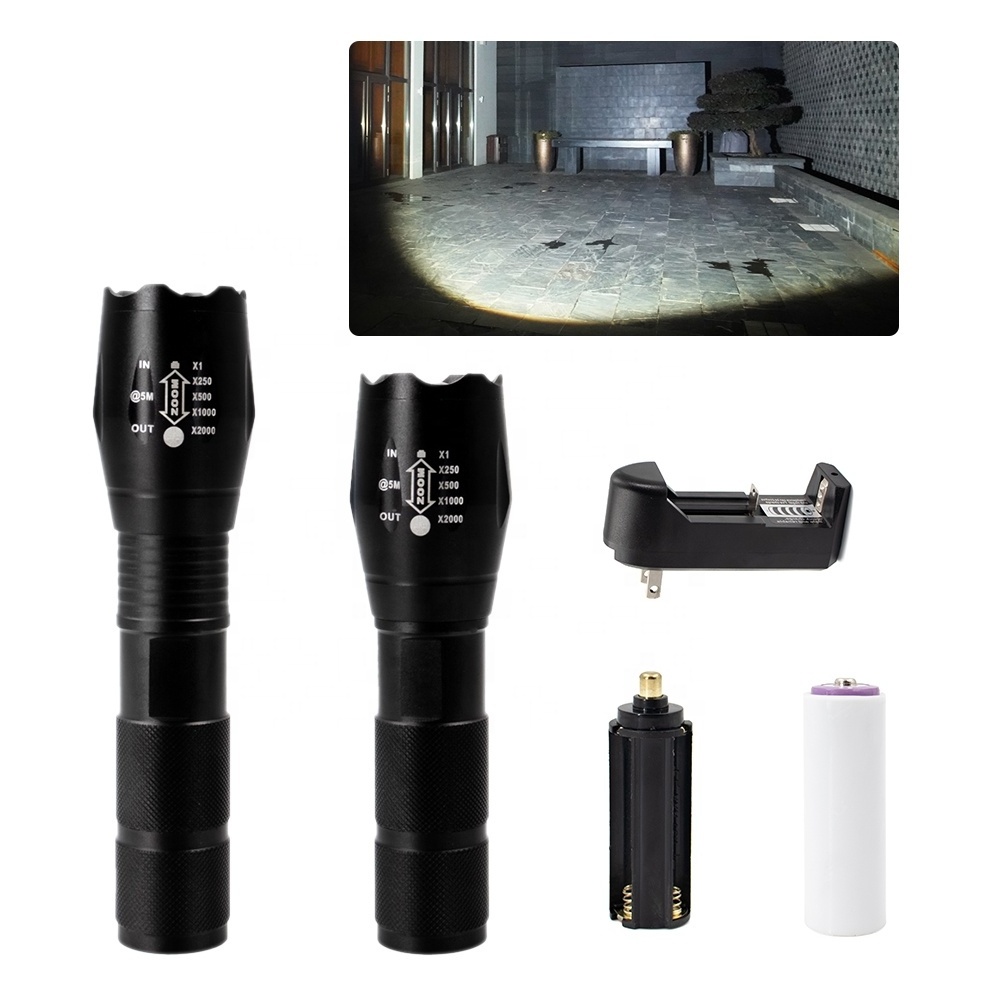 T6 Aluminum  LED Torch Waterproof Flashlight with Adjustable Focus Zoom 5 Modes Including SOS Warning Light for Outdoor Camping