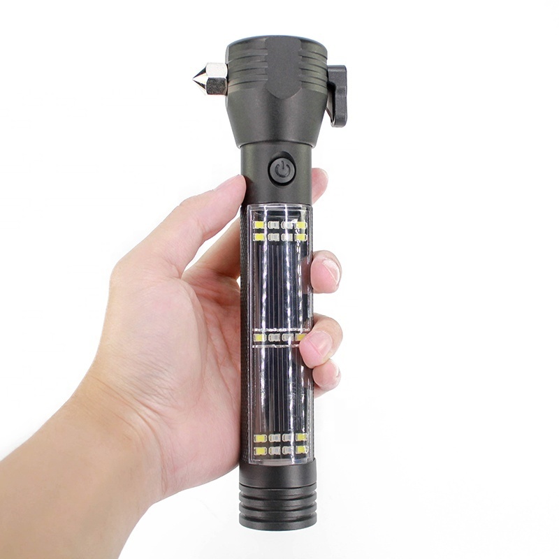 Multi-Functional USB Strong Light LED Torch Aluminum Solar Power Rechargeable Flashlight