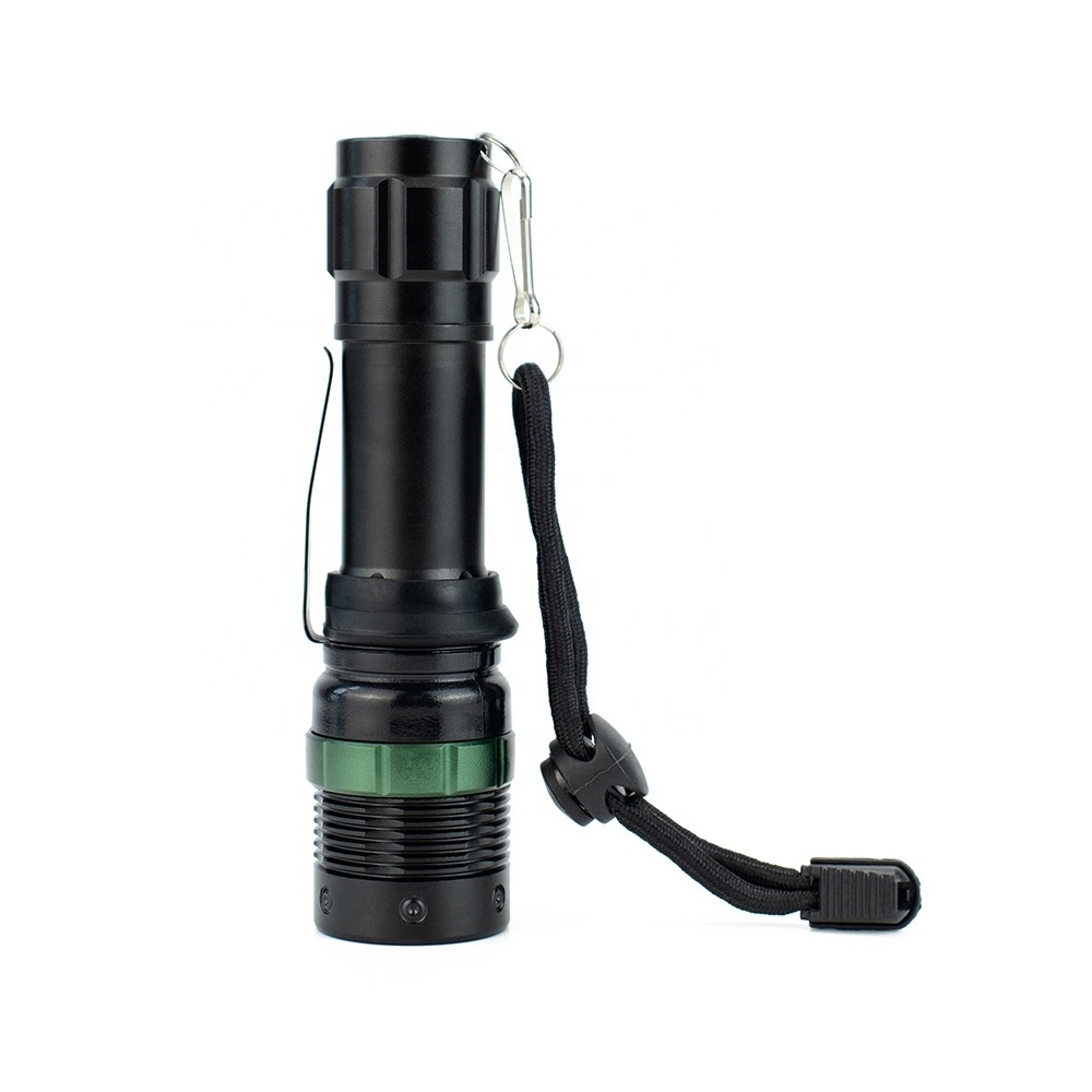 Portable Tactical Flashlight with T6 Zoomable Clip Torch 3 Modes Durable Aluminum ABS