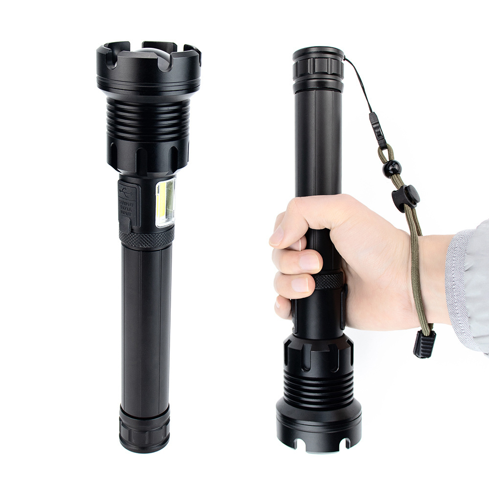 High power flash light rechargeable Aluminum P90 COB 1000 lumens 1200lm zoom torch led with power bank flashlight