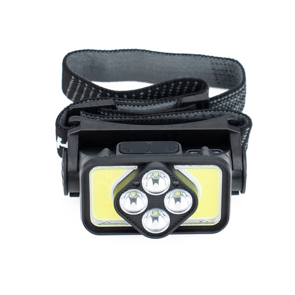 High Power Rechargeable LED Headlight Multi-Color COB Floodlight with Motion Sensor and Front Torch Built-In Battery Headlamp