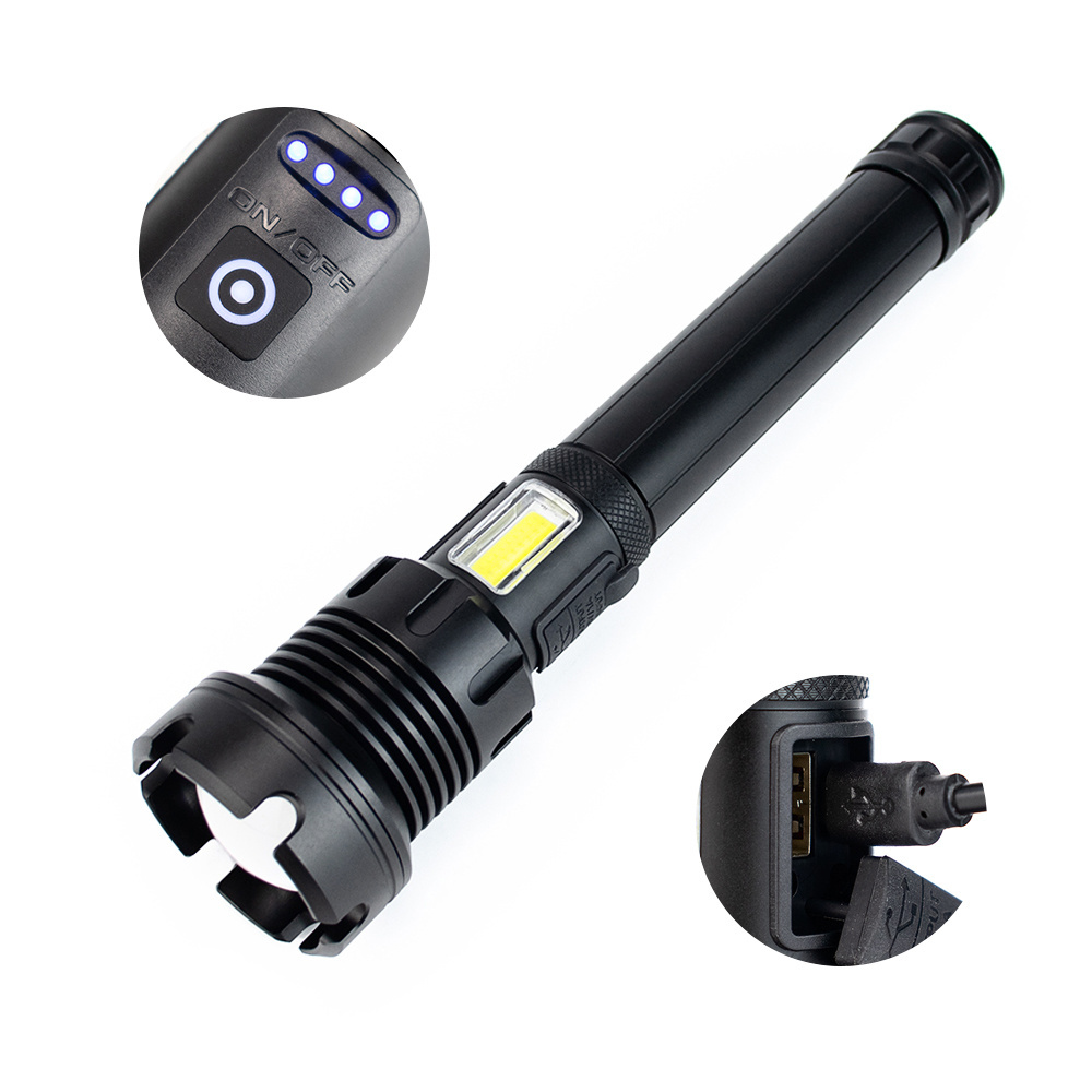 High power flash light rechargeable Aluminum P90 COB 1000 lumens 1200lm zoom torch led with power bank flashlight