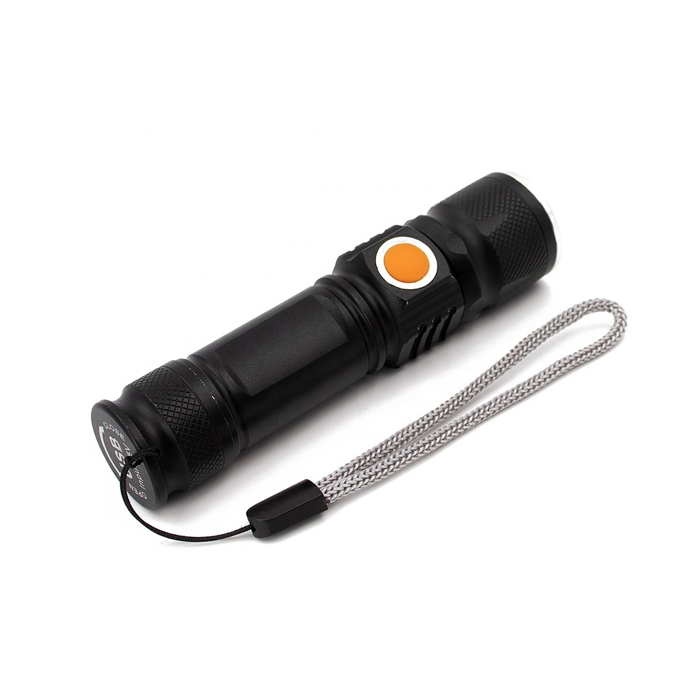 High Quality Custom Usb Rechargeable T6 Led Work Torch Middle Switch Aluminum Zoomable Portable Tactical Flashlight