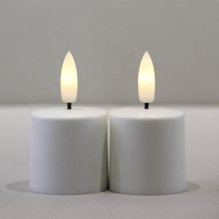 Decorative plastic flickering flameless pillar 3D real flame led tea light candles with 10-key remote and timer