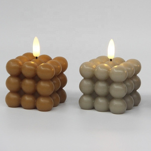 Decorative Paraffin Wax Mini Flameless White 3D Real Flame Bubble Cube LED Candle