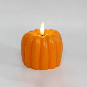 Halloween Small Pumpkin Light Orange Real Wax Battery Operated Flameless Flickering LED Candles