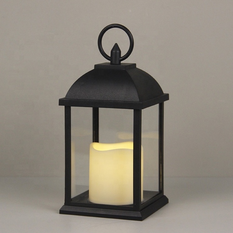 Indoor Hanging Table Decoration Mini Black Plastic LED Candle Flameless Electric Lantern