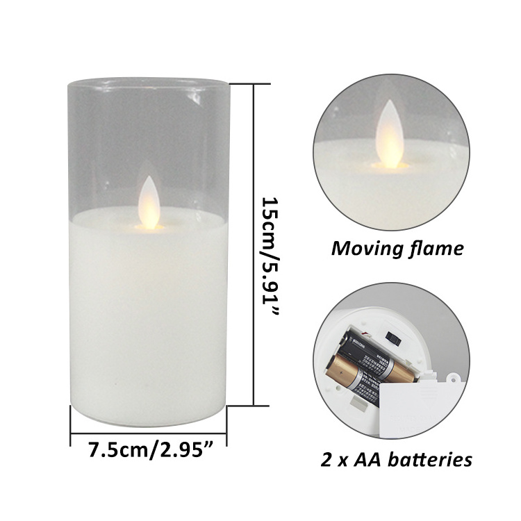 Home decor white wax votive glass flameless candle unscented luxury moving flame light LED candle with remote control